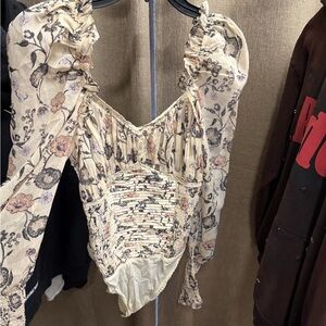 Free People Cream Floral Bodysuit